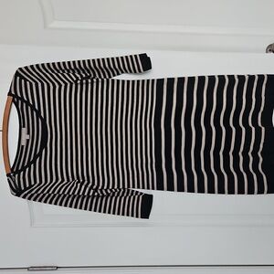 Banana Republic Black and Cream Striped Sweater Dress